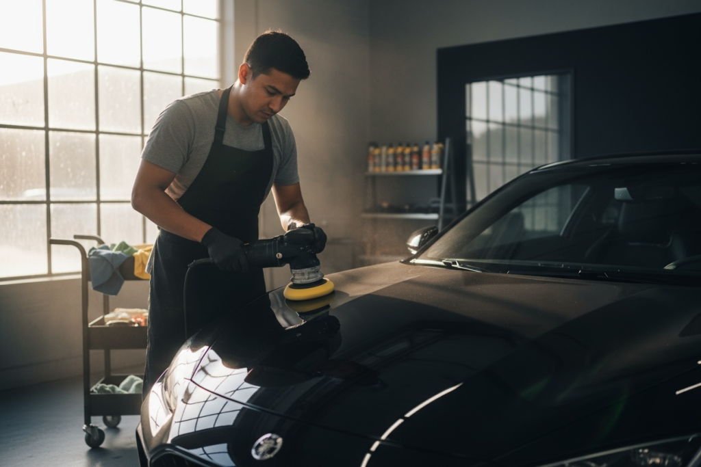 Detailer Darcar Detailing przy pracy nad lakierem – pasja i perfekcja w każdym detalu