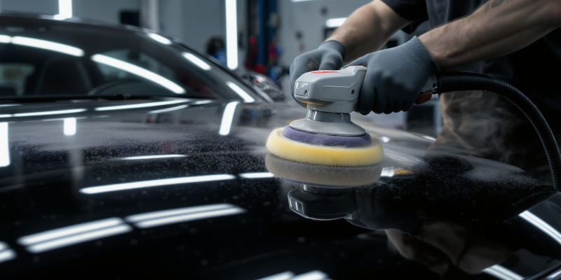Ultra-realistic_photo_of_a_detailer_polishing_a_bl-1759480755439 Profesjonalna korekta lakieru – detailer poleruje czarny samochód, przywracając głębię koloru i usuwając rysy.